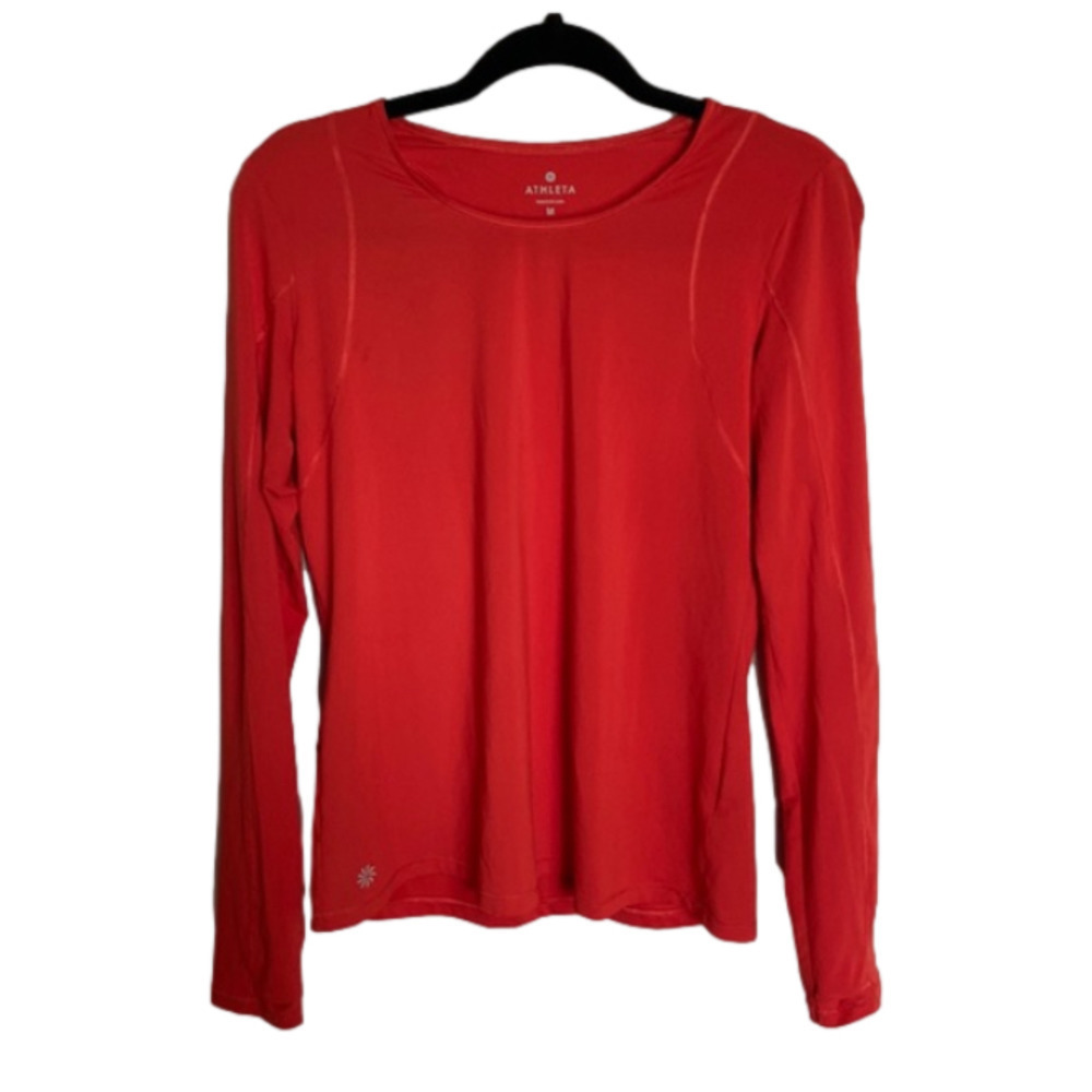 ATHLETA Rally Up Long Sleeve Red Women M Cutout Quick Dry Poppy Red Thumbholes